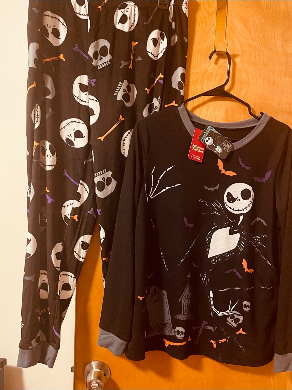 Black Halloween Skull Pajama Set with Orange & Purple Accents
